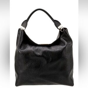 Burberry Black Grained Leather Hobo Bag